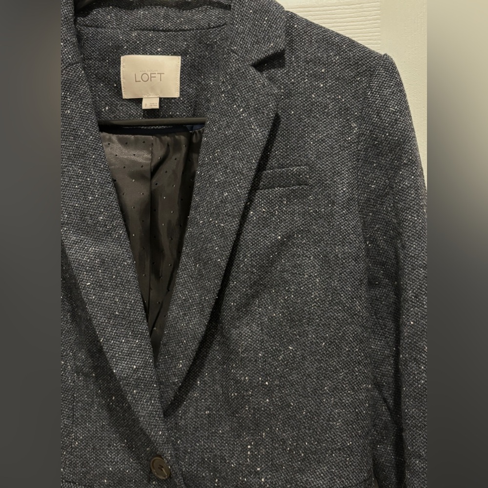 One Button Wool Blazer, Blue/Gray - image 1